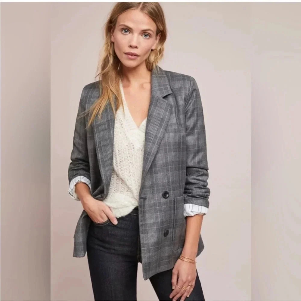 MCGUIRE 9 To 5 Plaid Blazer Double Breasted Boyfriend Wool Blend French Girl‎ M